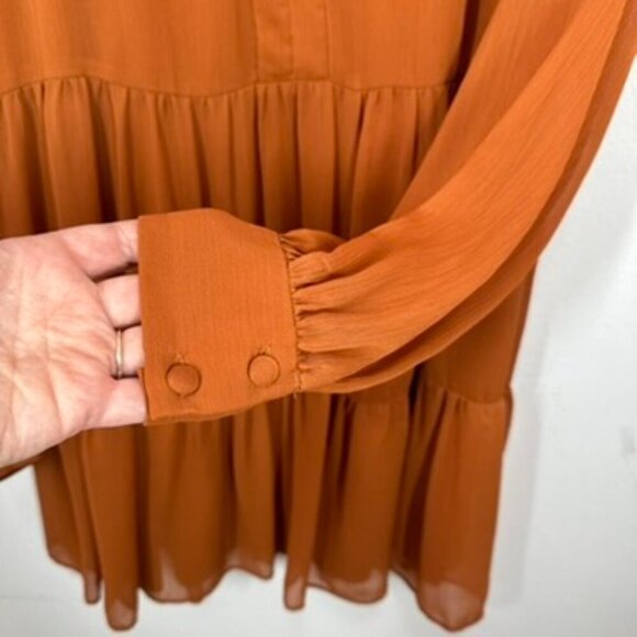 1.State Pumpkin Spice Orange Sheer Sleeve Mini Dress Size Small Fall Wedding - Picture 5 of 7
